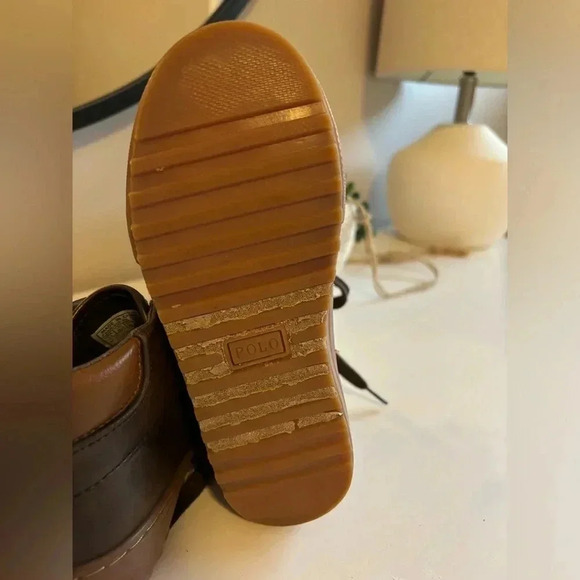 NWOT Ralph Lauren Boys Wyse Faux-Leather High Top Sneaker Brown Size 11 - Picture 7 of 7